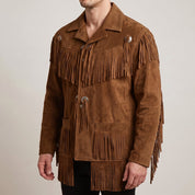 Men's Brown Fringed Suede Western Jacket — Crayford
