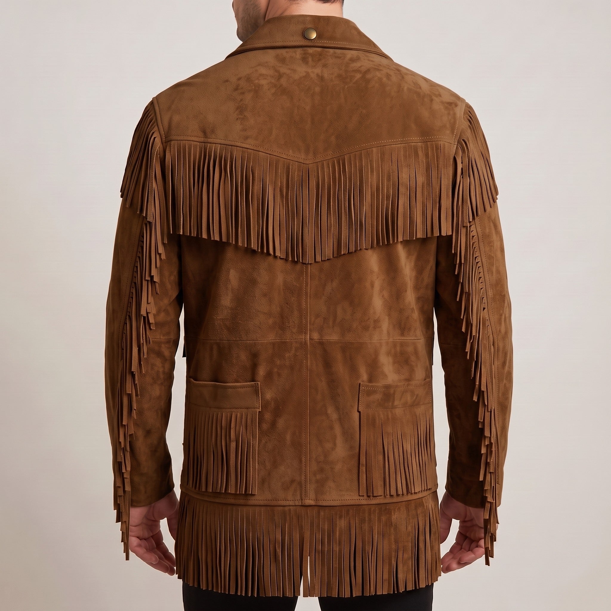 Men's Brown Fringed Suede Western Jacket — Crayford