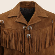 Men's Brown Fringed Suede Western Jacket — Crayford