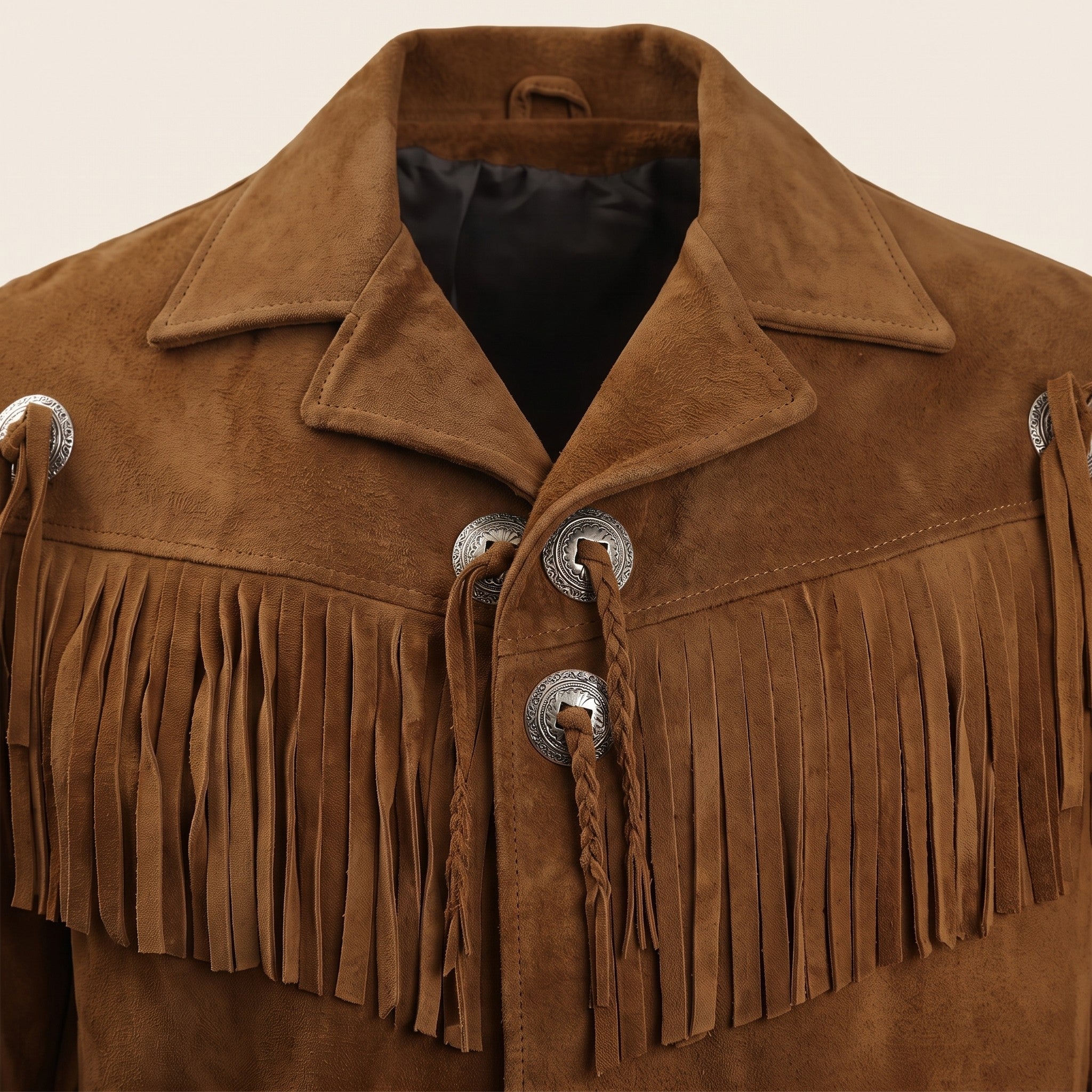 Men's Brown Fringed Suede Western Jacket — Crayford