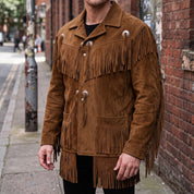 Men's Brown Fringed Suede Western Jacket — Crayford