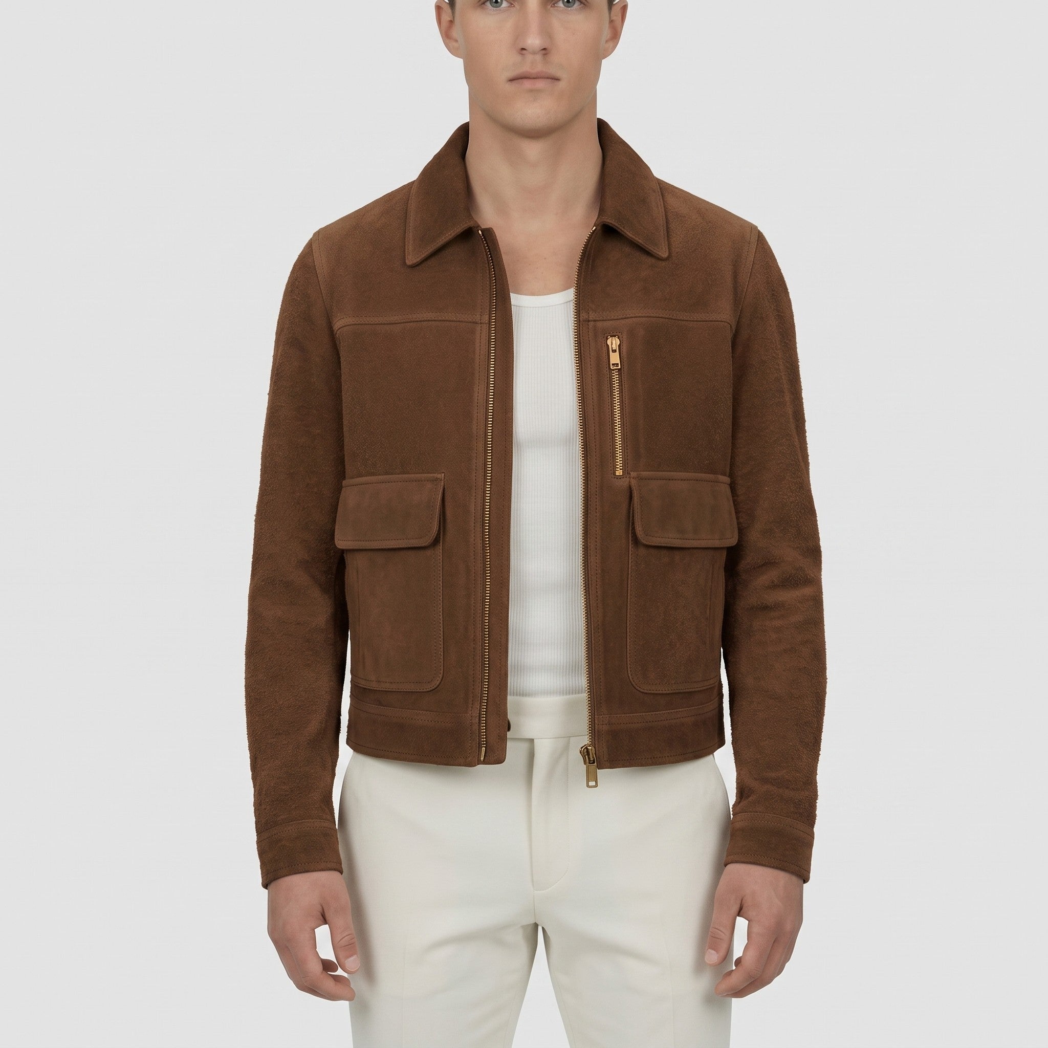 Men's Brown Suede Utility Jacket — Allendale