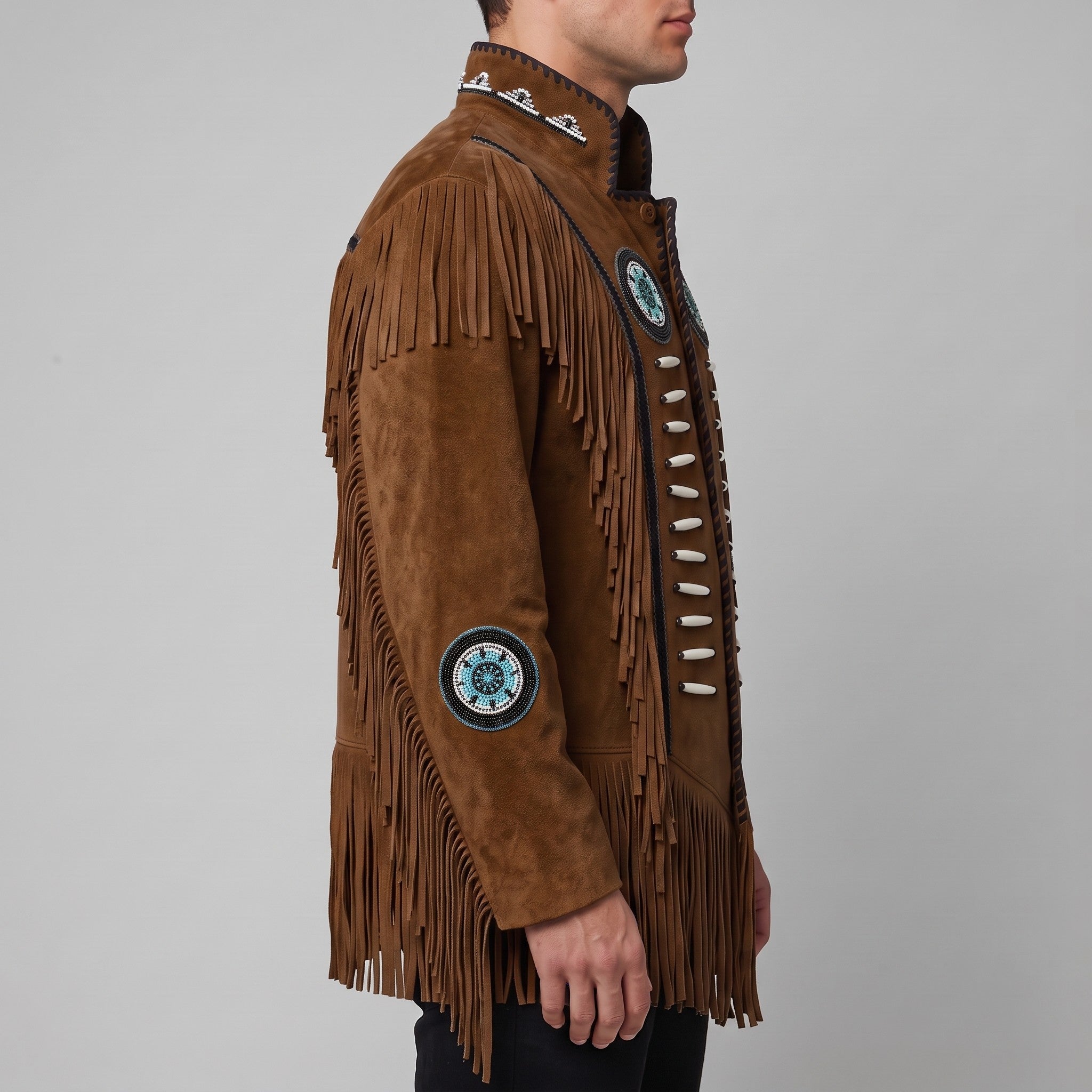 Men's Brown Fringed Suede Jacket — Cherrington