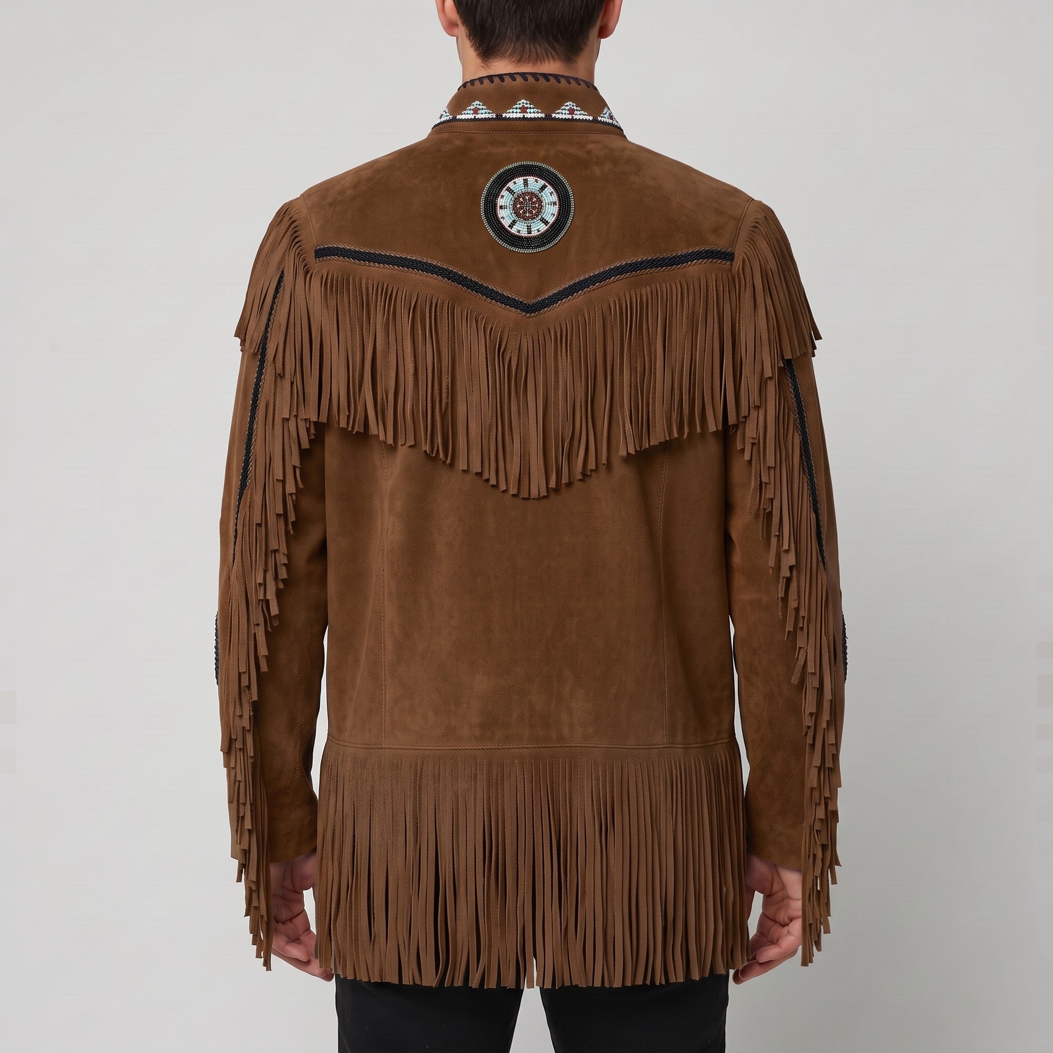 Men's Brown Fringed Suede Jacket — Cherrington