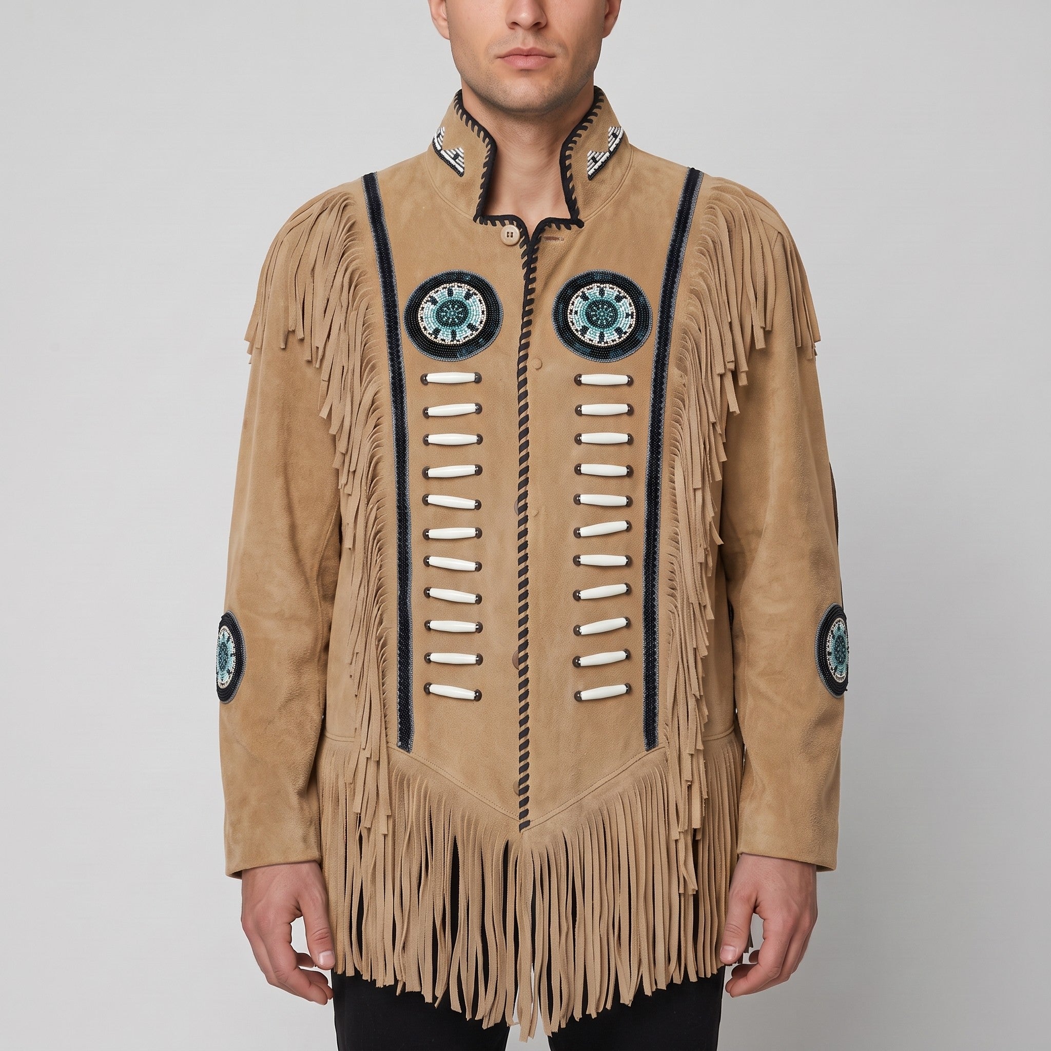Men's Tan Fringed Suede Jacket — Cherrington