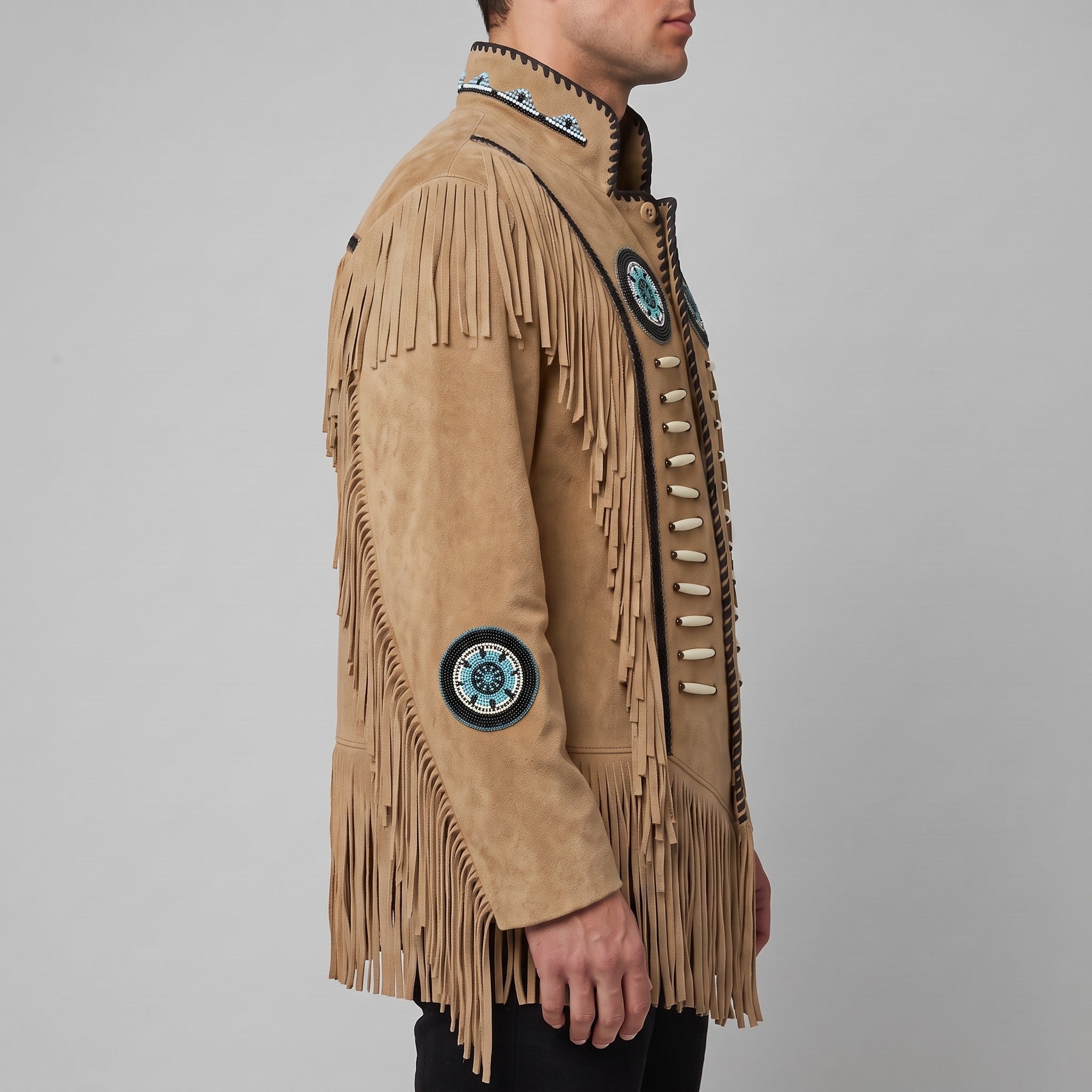 Men's Tan Fringed Suede Jacket — Cherrington