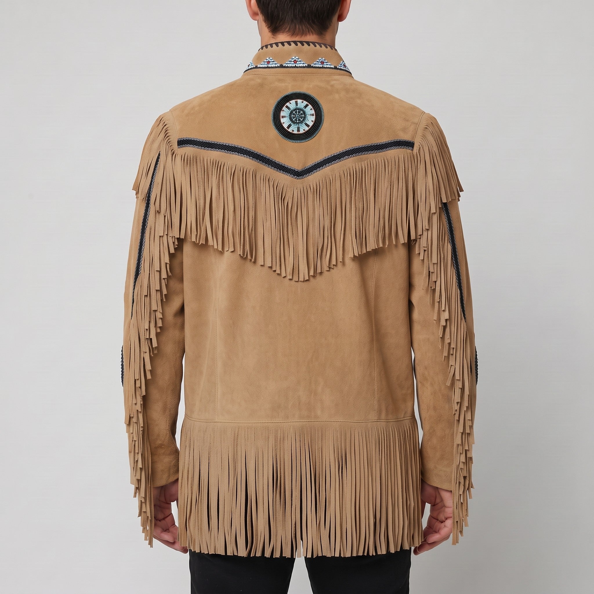 Men's Tan Fringed Suede Jacket — Cherrington