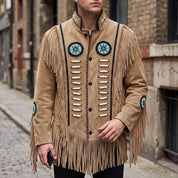 Men's Tan Fringed Suede Jacket — Cherrington