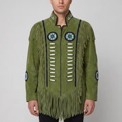Men's Olive Green Fringed Suede Jacket — Cherrington