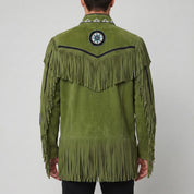 Men's Olive Green Fringed Suede Jacket — Cherrington