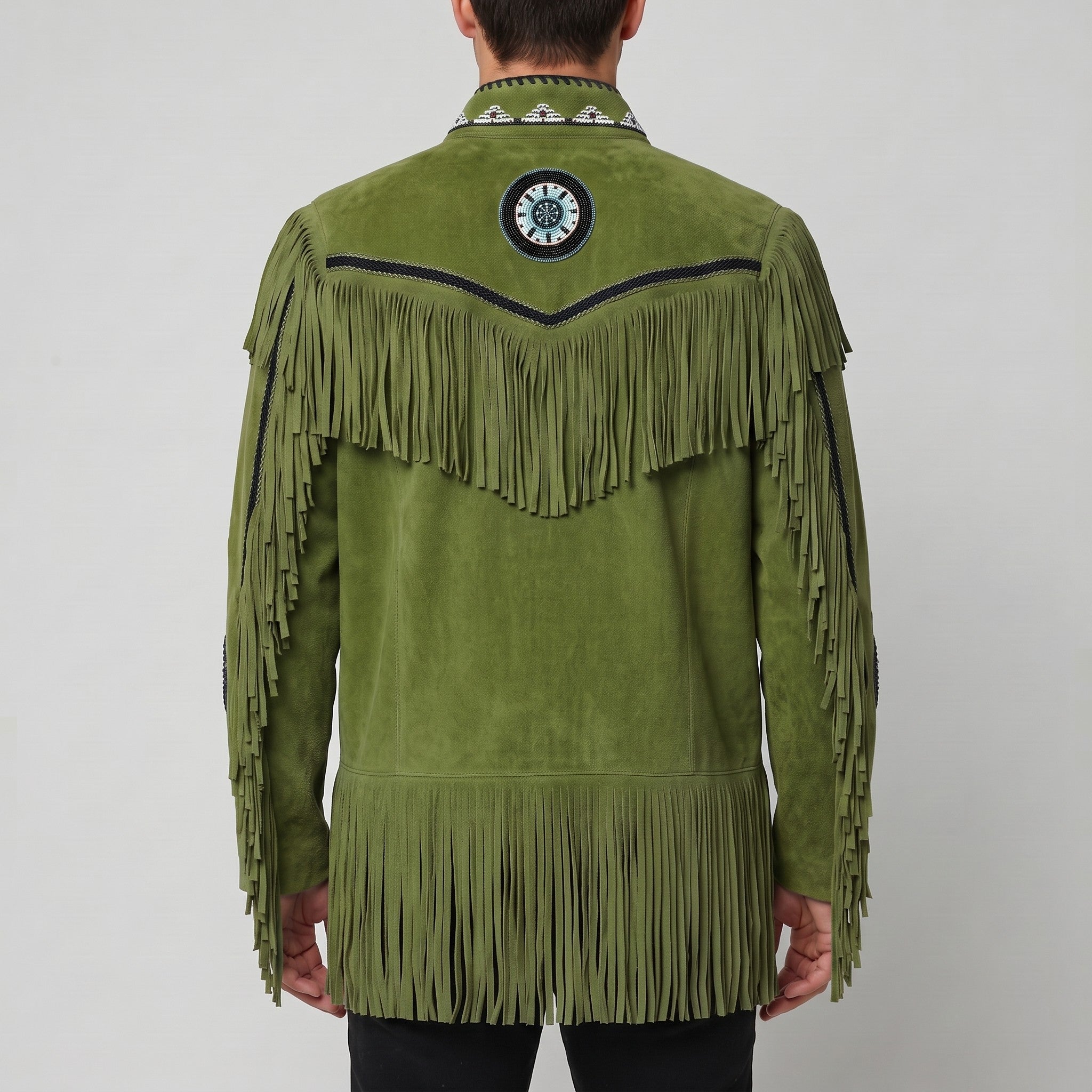 Men's Olive Green Fringed Suede Jacket — Cherrington