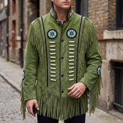 Men's Olive Green Fringed Suede Jacket — Cherrington
