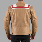Men's Tan, White, and Red Leather Biker Jacket — Lovelace