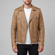 Men's Tan Pebbled Leather Perfecto Jacket — Ashburton