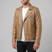Men's Tan Pebbled Leather Perfecto Jacket — Ashburton
