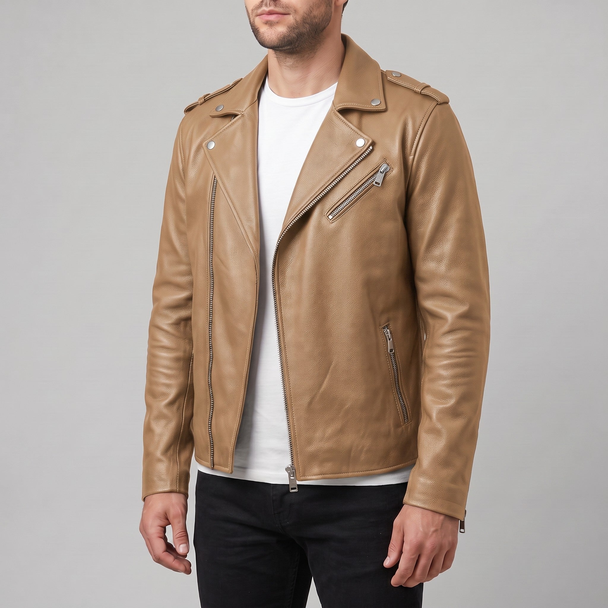 Men's Tan Pebbled Leather Perfecto Jacket — Ashburton