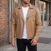 Men's Tan Pebbled Leather Perfecto Jacket — Ashburton