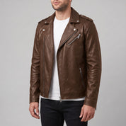 Men's Brown Pebbled Leather Perfecto Jacket — Ashburton