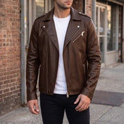 Men's Brown Pebbled Leather Perfecto Jacket — Ashburton