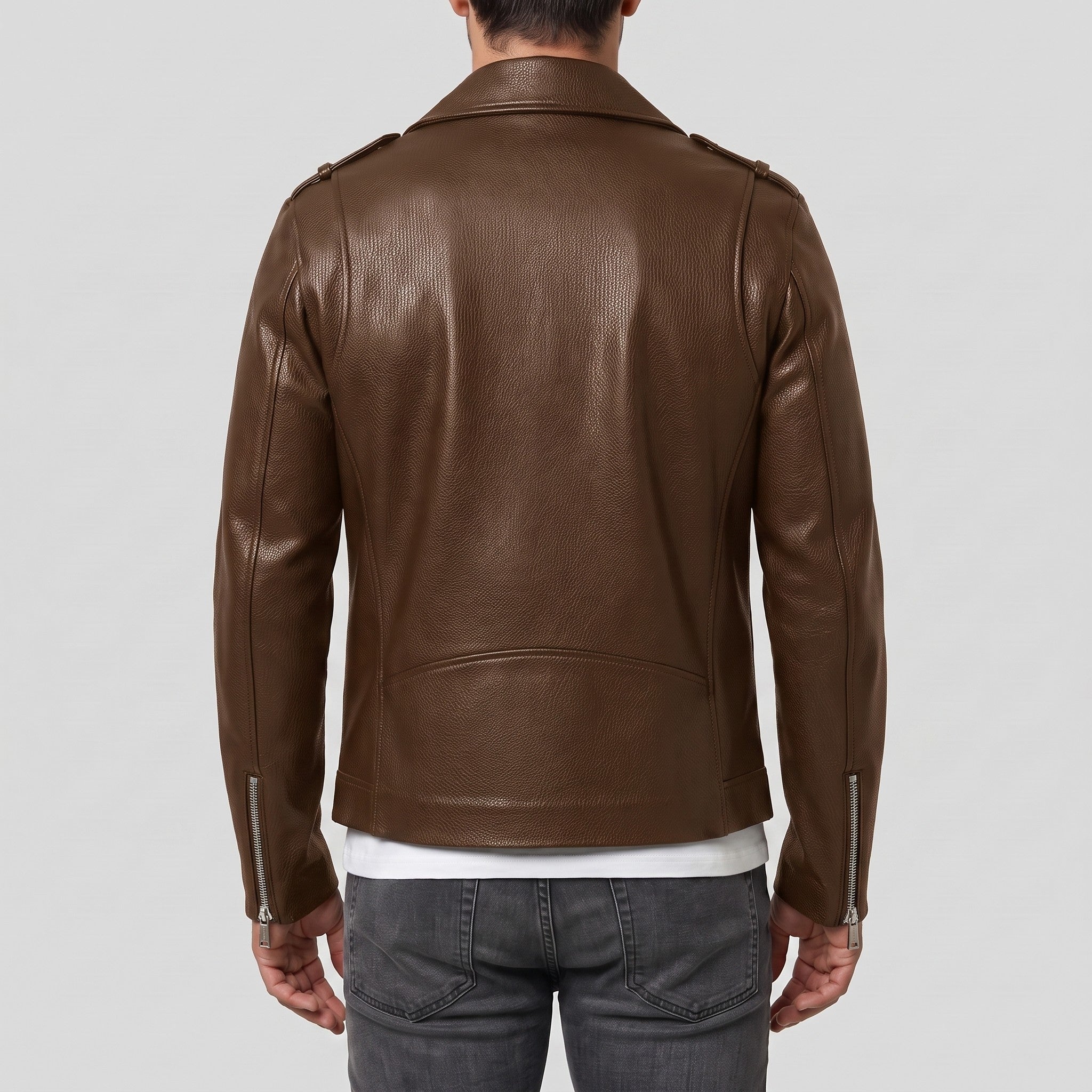 Men's Brown Pebbled Leather Perfecto Jacket — Ashburton
