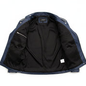 Men's Dark Blue and Grey Quilted Leather Perfecto Biker Jacket — Gibson