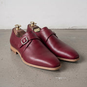 Men's Burgundy Plain-Toe Leather Monk Strap Shoes — Attley