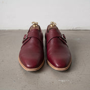 Men's Burgundy Plain-Toe Leather Monk Strap Shoes — Attley