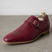 Men's Burgundy Plain-Toe Leather Monk Strap Shoes — Attley