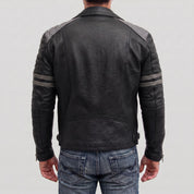 Men's Black and Grey Quilted Leather Perfecto Biker Jacket — Gibson