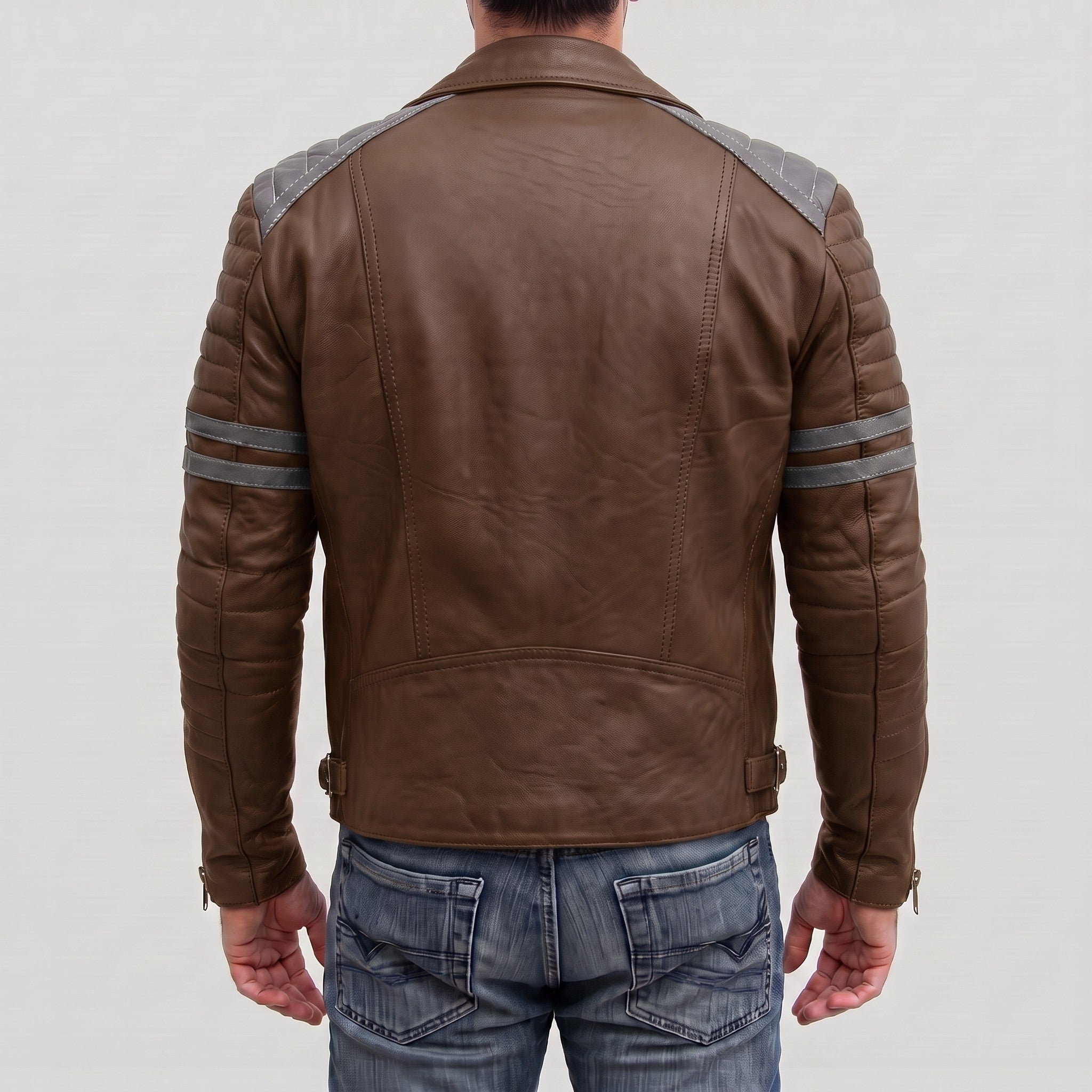 Men's Brown and Grey Quilted Leather Perfecto Biker Jacket — Gibson