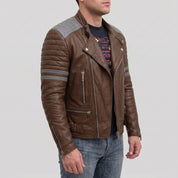 Men's Brown and Grey Quilted Leather Perfecto Biker Jacket — Gibson