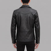 Men's Black Studded Leather Biker Jacket — Fossett