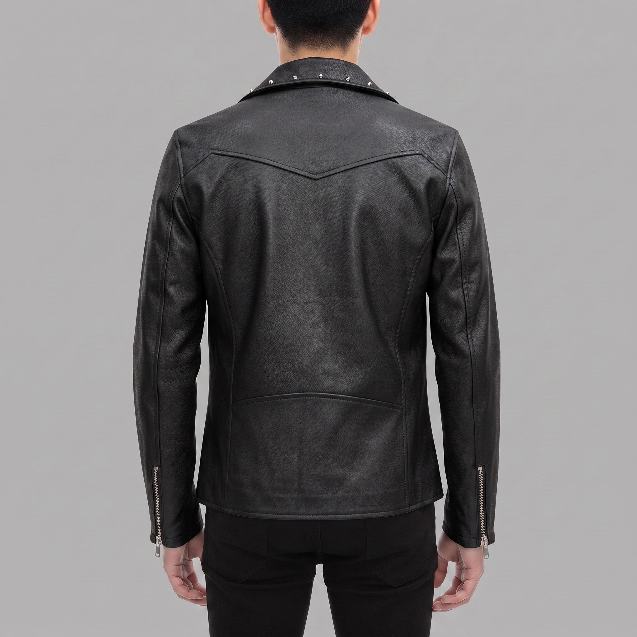 Men's Black Studded Leather Biker Jacket — Fossett