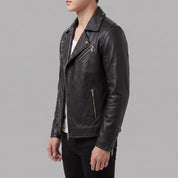 Men's Black Studded Leather Biker Jacket — Fossett