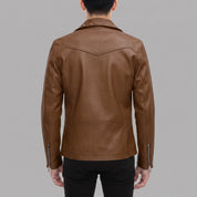 Men's Brown Studded Leather Biker Jacket — Fossett