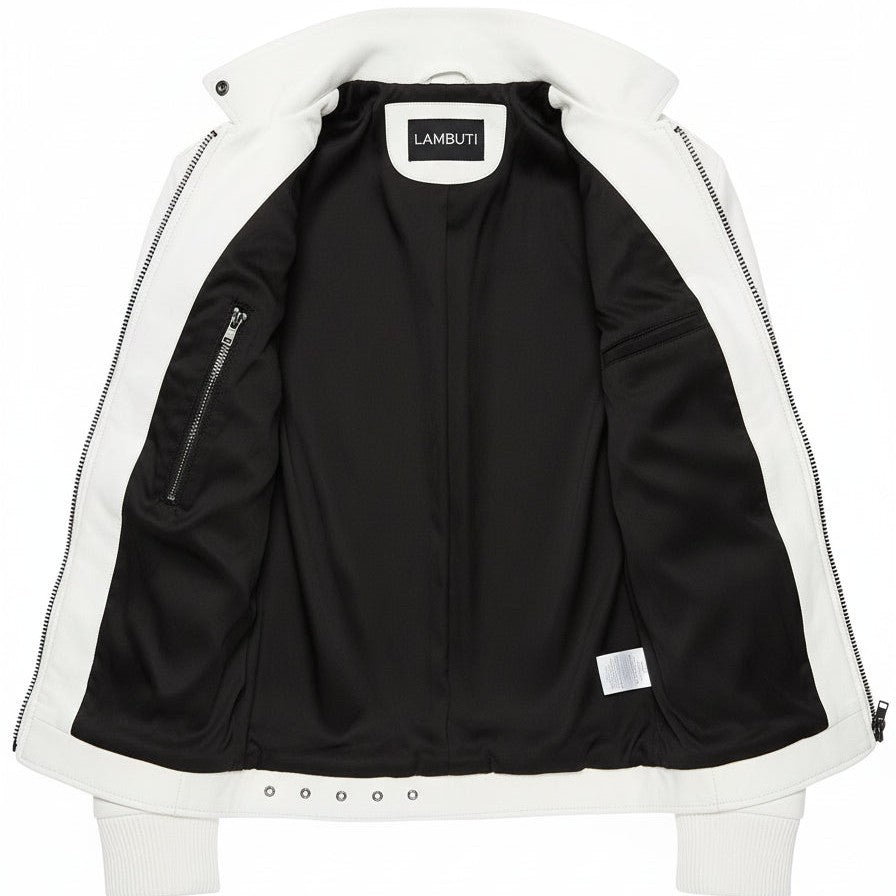 Men's White Leather Biker Jacket — Ayton