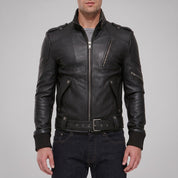 Men's Black Leather Biker Jacket — Ayton
