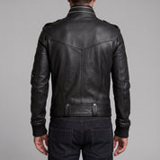 Men's Black Leather Biker Jacket — Ayton