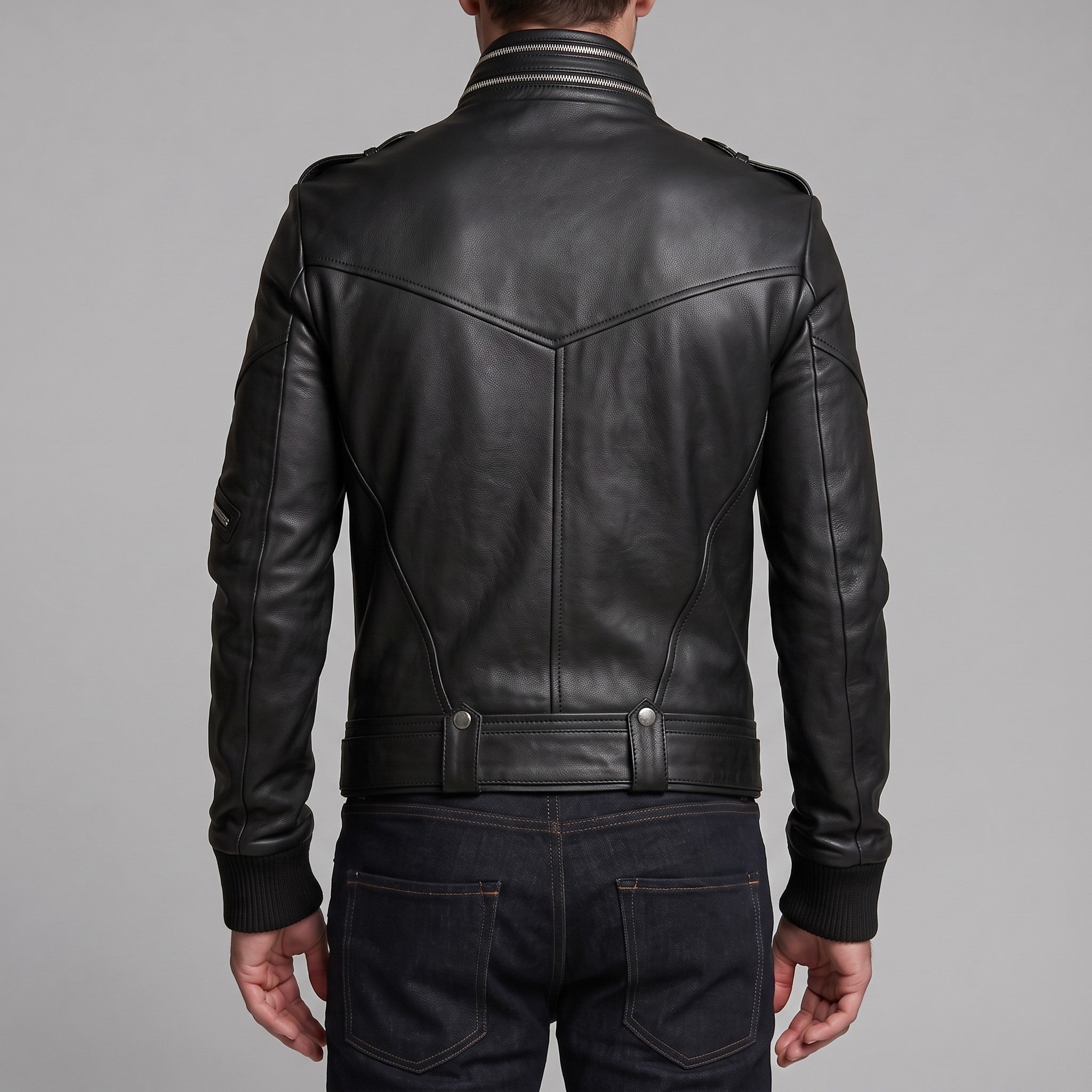 Men's Black Leather Biker Jacket — Ayton