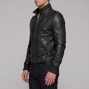 Men's Black Leather Biker Jacket — Ayton