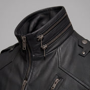 Men's Black Leather Biker Jacket — Ayton