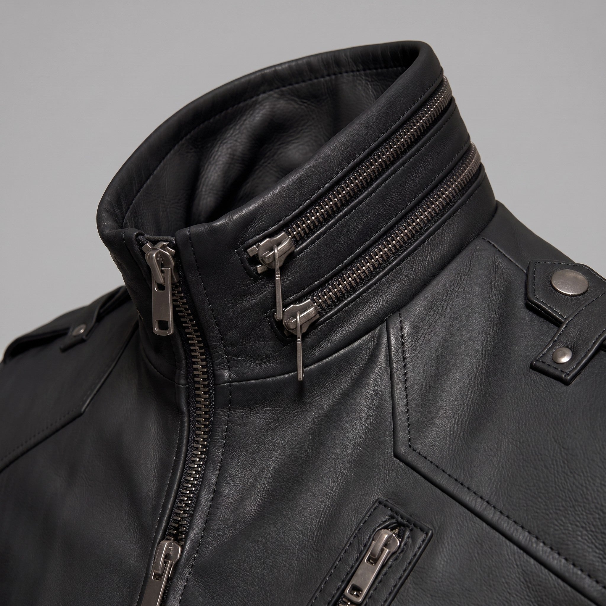 Men's Black Leather Biker Jacket — Ayton