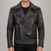 Men's Black Studded Leather Biker Jacket — Abbeville