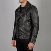 Men's Black Studded Leather Biker Jacket — Abbeville