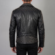 Men's Black Studded Leather Biker Jacket — Abbeville