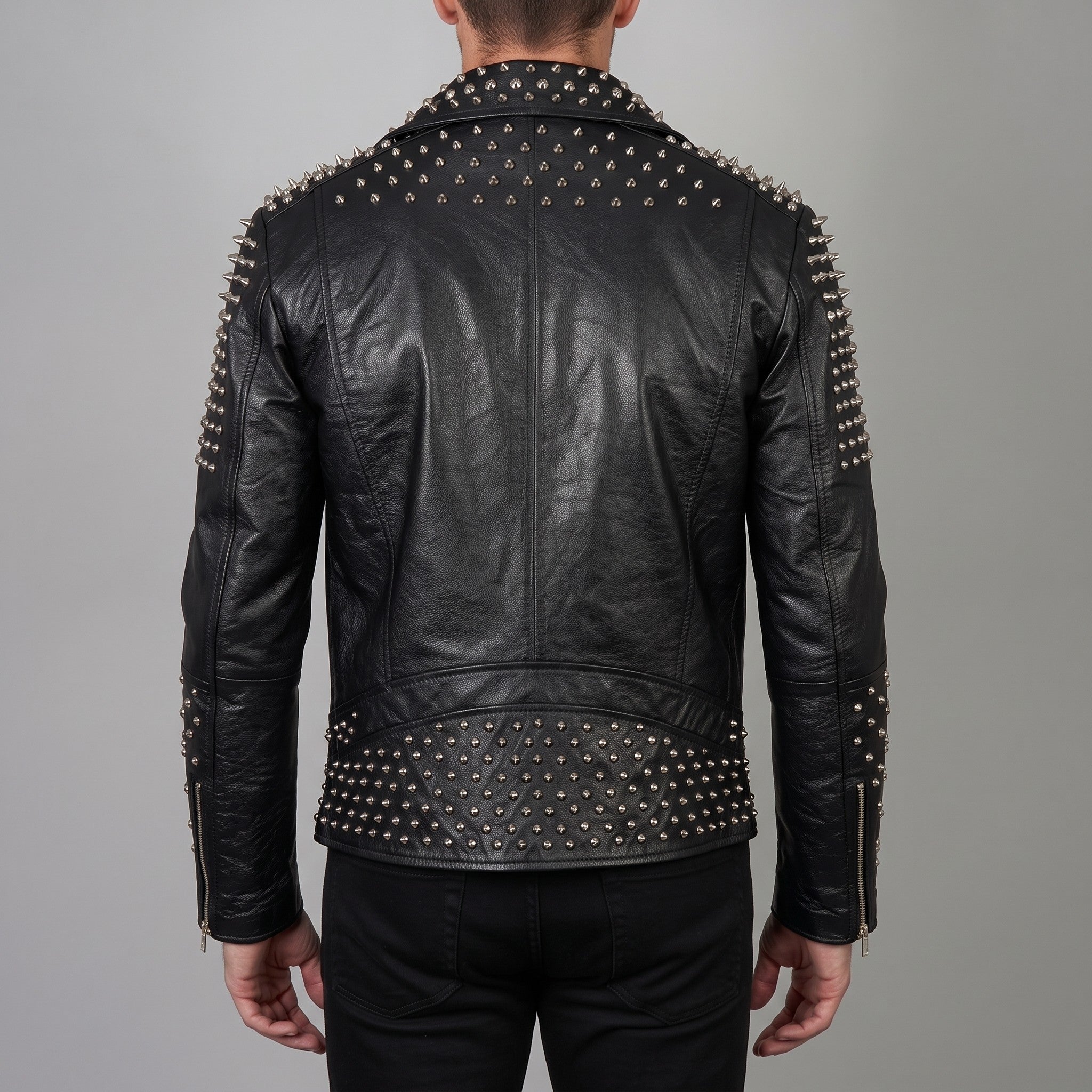 Men's Black Studded Leather Biker Jacket — Abbeville