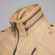 Men's Tan Leather Biker Jacket — Ayton