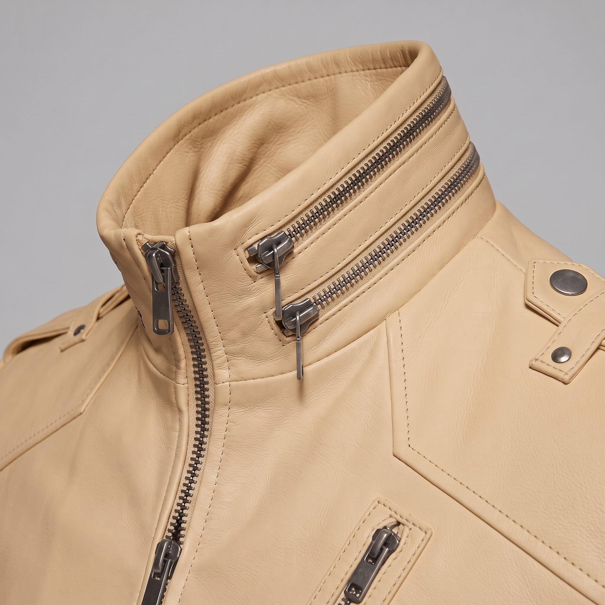 Men's Tan Leather Biker Jacket — Ayton