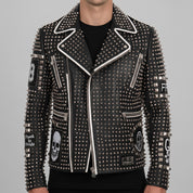 Men's Black Studded Leather Biker Jacket — Binley