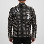 Men's Black Studded Leather Biker Jacket — Binley
